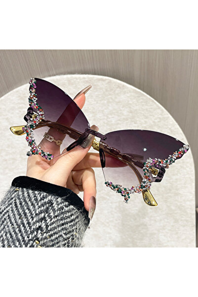 Choice1 MULTI PURPLE Butterfly Sunglasses Cat Eye Rimless Sun Glasses Popular...