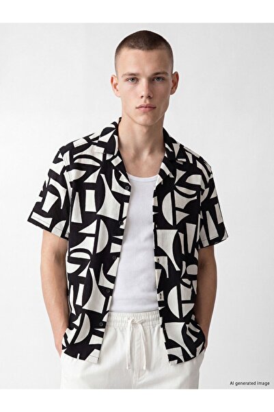 LC Waikiki Black Regular Fit Patterned Dobby Men's Shirt