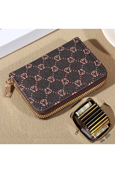 Choice3 Brown 9 Card Slots Zipper Around Holder, Mini Printed Clutch Coin Pur...