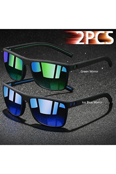 choice2 نظارات شمسية كلاسيكية مربعة الشكل من GreenMirror-IceBlue، قطعتان، للر...