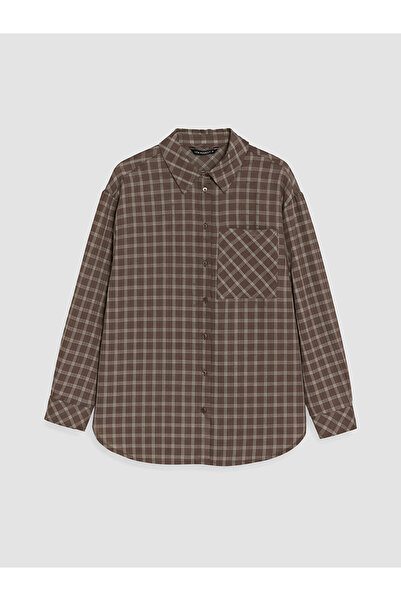 LC Waikiki Ozmarka New Season Plaid Linen Blended Women's Shirt Tunic