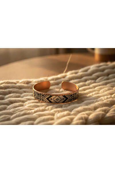 Erol Bakır Copper Ethnic Geometric Motif Adjustable Clamp Bracelet