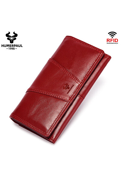 Choice1 RED HUMERPAUL Women's Wallet Top Layer Leather Multi-card Clutch Cell...