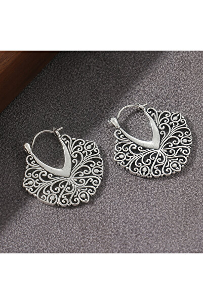 Choice Silver A111 Bohemian Style Handmade Textured Hollow Silvery Plated Hoo...