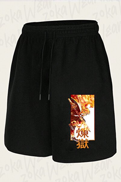 ZOKAWEAR Unisex σορτς με σχέδιο που βγάζει φλόγες και στάμπα
