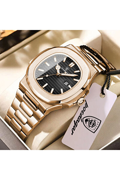 Choice5 613 Rose Gold Black Original Square Men Clock Waterproof Stainless St...