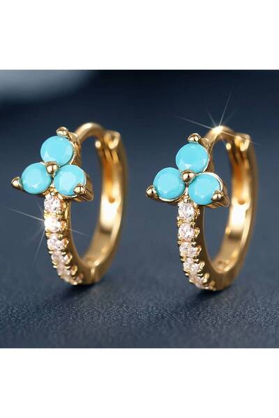Choice1 E3163 Huitan Elegant Women Hoop Earrings Blue Flower Shaped Gold Colo...