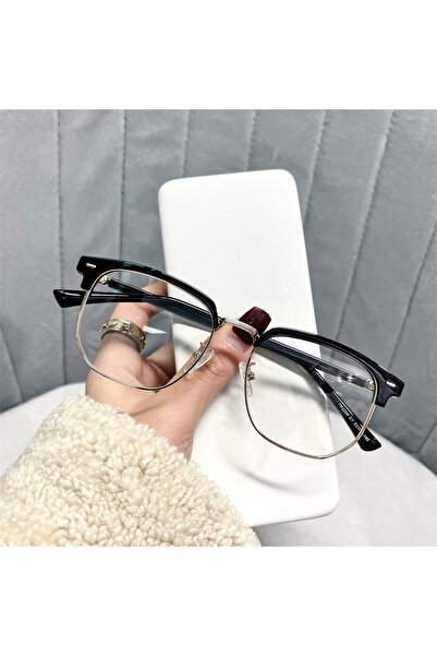Choice Black sliver Fashion unisex square Plain glasses for men women Metal f...