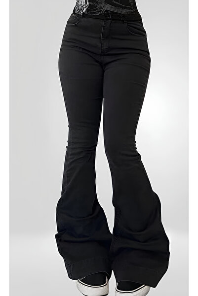 Minga London Y2K Black Low Rise V Cut Blue Spanish Leg Pants