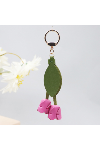 Choice1 Rose red Fashion Tulip Bag Decoration PU Leather Leaf Flower Key Chai...