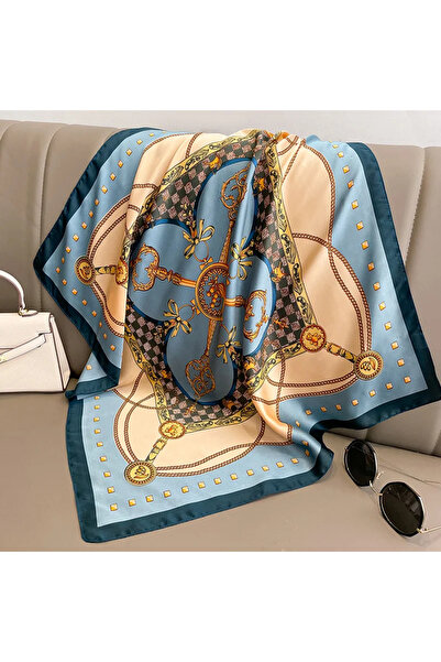 Choice1 70 70cm W-159-1-Blue Luxury Brand Silk Square Plaid Scarf Women Satin...