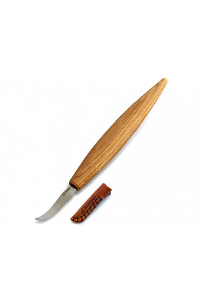 BeaverCraft Cuțit de sculptat cu lamă curbată largă și teacă din piele.