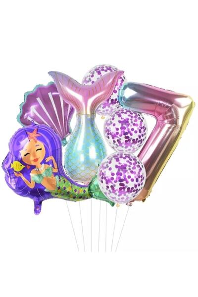 İSTOÇ PARTİ İstoç Mermaid Tail Seashell Number Balloon Set Age 7