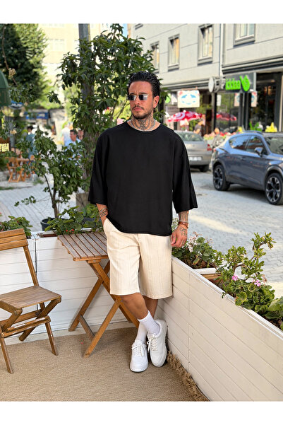 manch collection Fakir Sleeveless Viscose Linen Oversize T-Shirt Black