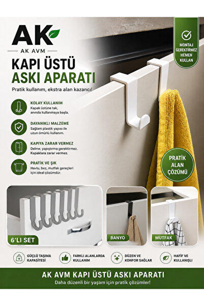 Ak Avm Kapı Üstü Kanca Askılık Çok Amaçlı Dolap Kapısı Askı Organizer