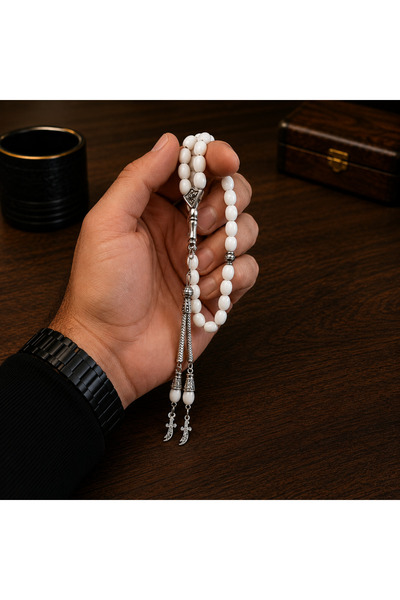Bk Gift White Oval Prayer Beads – Stylish Prayer Beads with Metal Embellished...
