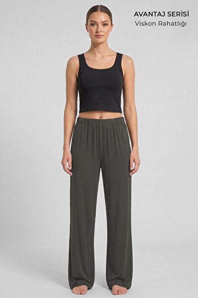 Aytuğ&Mısırlı Egyptian Women's Viscose Bottom Pajamas Gray Khaki