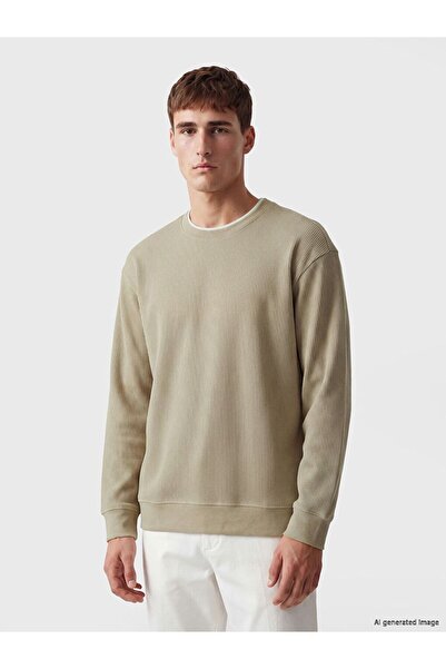 LC Waikiki Lcw Vision Beige Crew Neck Ribbed Men's Sweatshirt
