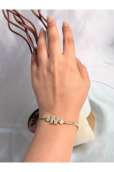 ANKA JEWELLRY N Letter Detail Zircon Stone Women's Steel Bracelet