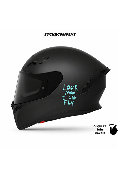 STCKRCO Look Mom I Can Fly Kask Stickerı – Kask Yan Taraf Premium Yazı Sticke...