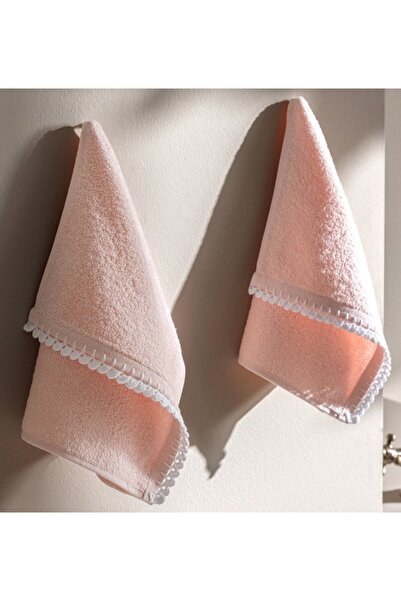Madame Coco Camille 2-Pack 100% Cotton Crochet Hand Towels - Powder/White - 3...