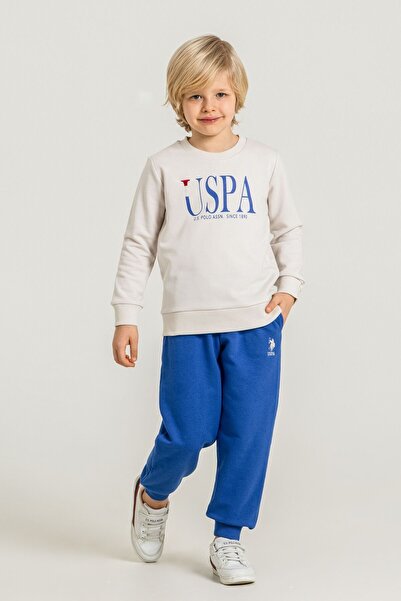 U.S. Polo Assn. Boy's Printed White Long Sleeve Tracksuit Set Us2612-C-V3