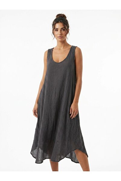 Mulberry Thick Straps Women's Muslin Loose Cut Sleeveless Midi Dress Comforta...