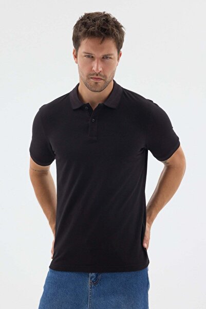 İmza Black-Purple Polo Collar Pique Short Sleeve Slim Fit 100% Cotton T-Shirt...