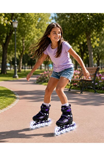 Arlina Home Kids 4 Teker Led Işıklı Ayarlana Bilir Glow Paten Mor 34-37