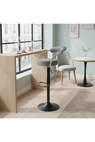 Al Hadaya Mall Leather Counter Chair with Modern Design-Gray-35X35X118 cm