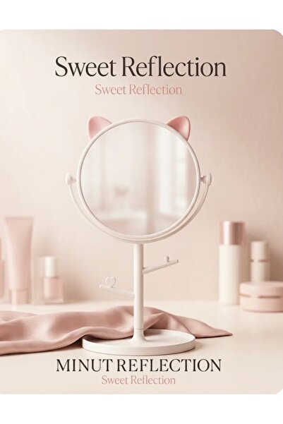 Homeland Makeup Mirror with Cat Ear Jewelry Stand – Pink & White - 15cm X 30cm