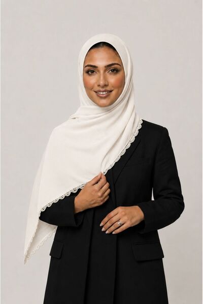 Veil Designer Turkish Scarf with Hand Embroidery on Three Sides Using Japanes...