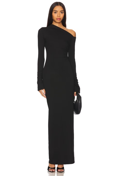 zaccana z Women's One Shoulder Long Dress Black Draped Maxi Evening Dress San...