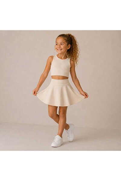 BEBEĞİME ÇORAP Alt Üst Takım Kız Çocuk Şortlu Tenis Eteği Crop Bluz