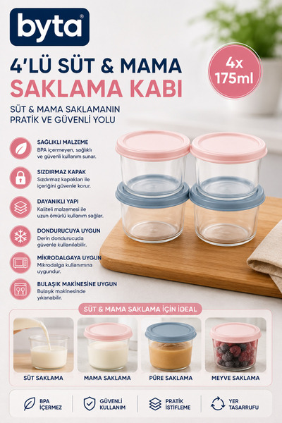 BYTA 4-Piece Milk and Food Storage Container Set 175 ml – Bpa-Free, Food Stor...