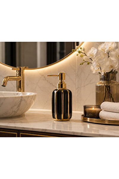 CEZVE HOME Porcelain Soap Dispenser Black with Gold Pump Modern Liquid Soap D...