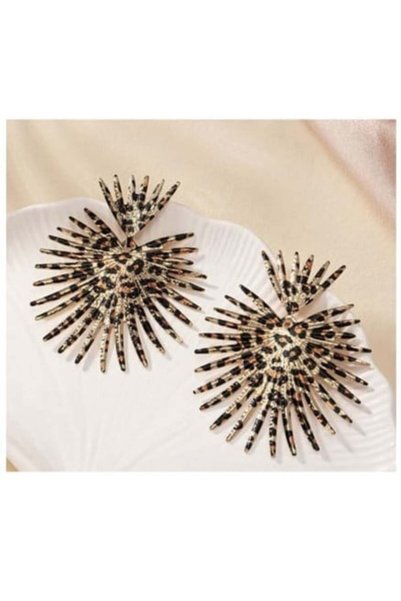 Kumru Studio Leopard Patterned Spiky Design Earrings – Retro Large Statement Earrings