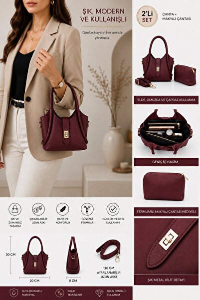 Arenmc store Women's Shoulder Bag Set of 2 with Hand and Crossbody Straps, Zi...