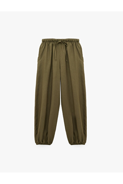 Koton Comfortable Fit Lace-Up Elastic Cuff Barrel Fit Linen Balloon Trousers