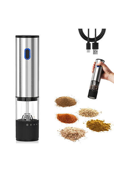Choice Silver Electric Pepper Grinder, Stainless Steel Mini Pepper Grinder, S...