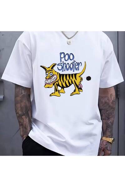 212Wear تي شيرت رجالي بطبعة "Poop Shooter" - تي شيرت كلاسيكي بتصميم التسعينات...