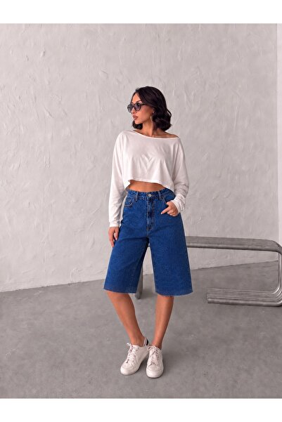 blue wings denım co. Pantaloni scurți din denim cu talie înaltă, croială comp...