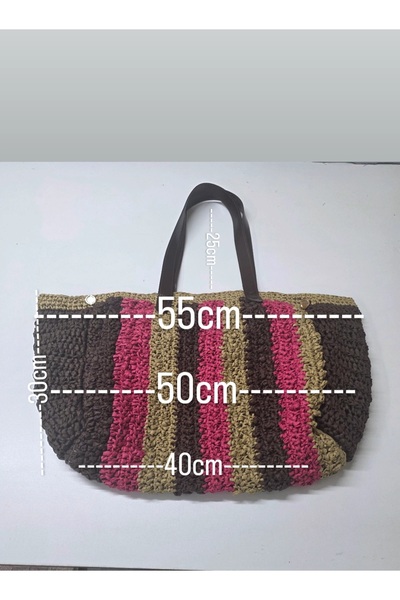 Zümrüdüanka Handmade El örmesi astarli rafya ipinden plaj cantasi