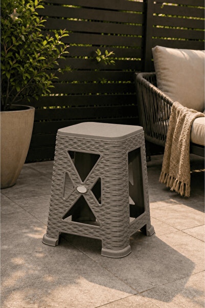 Alezy TB300 Plastik Rattan Desenli Tabure Büyük Boy 38x24cm Cappucino
