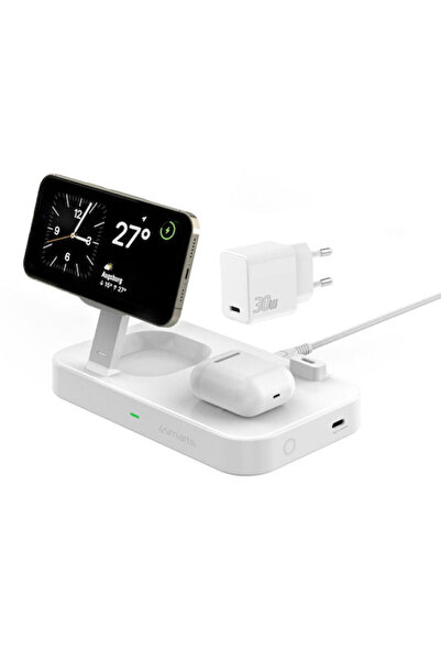 4smarts Încărcător wireless Qi2 și cablu USB-C 30W Alb (540998)