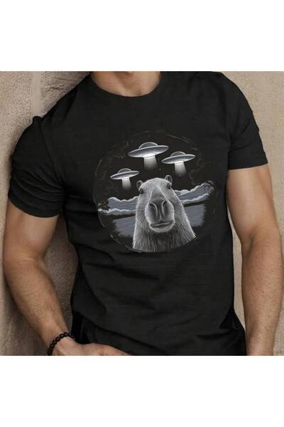 212Wear تي شيرت رجالي كاجوال بطبعة الكابيبارا والـ UFO - ناعم، برقبة دائرية، ...