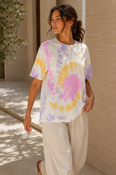 Polo State Tricou oversize pentru femei, roz, liliac, galben, cu model tie-dye