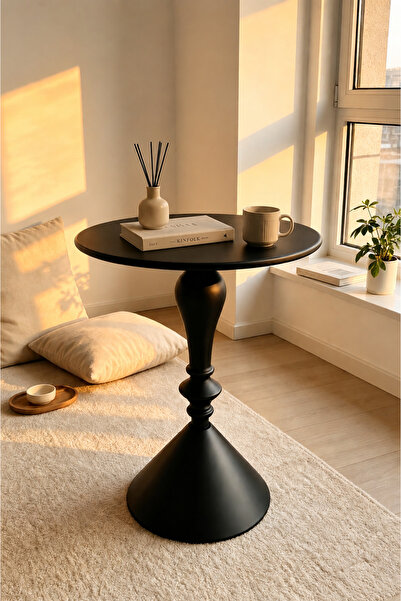Shangxing Modern Round Pedestal Side Table, Black Minimalist End Table with C...