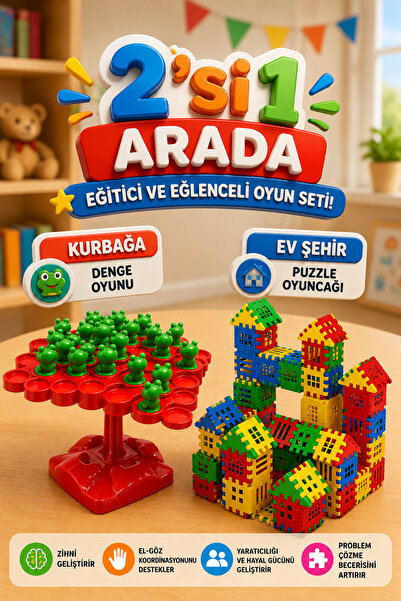 M&H 2'li Oyun Seti - Kurbağa Denge - Ev Puzzle - Eğitici ve Öğretici Oyun Seti
