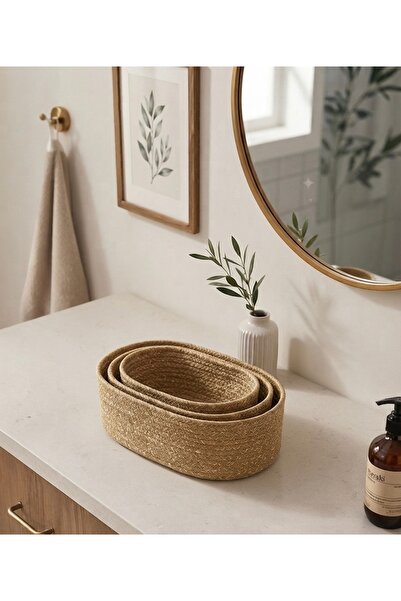 ZEMİRA TEKSTİL Hasır oval sepet,Çok amaçlı organizer oval sepet